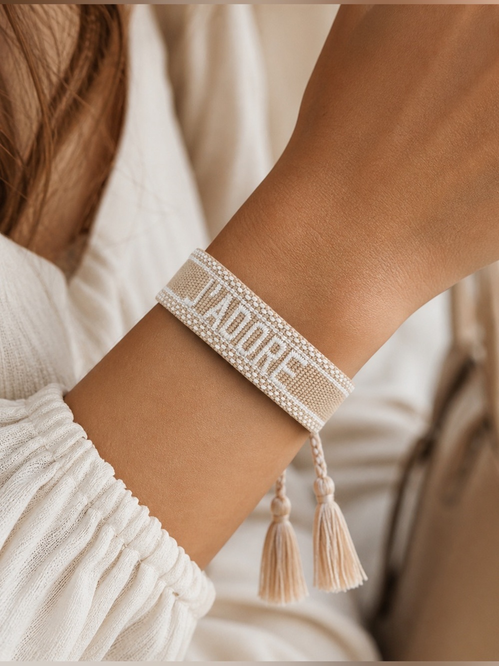 Anthropologie J'ADORE Beige Beaded Friendship Bracelet